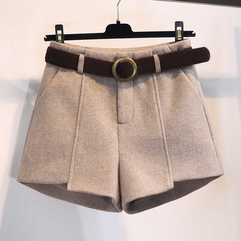 Special cabinet wool shorts women 2021 new autumn and winter outwear card with its color 100 lap high waist width pants boot pants