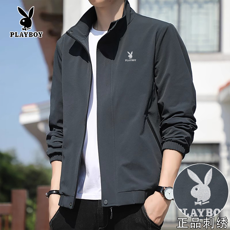 Playboy Jacket for Men 2026 Spring and Autumn New Slim-Fit Middle-Aged Embroidered Casual Top Stand-Up Collar Jacket
