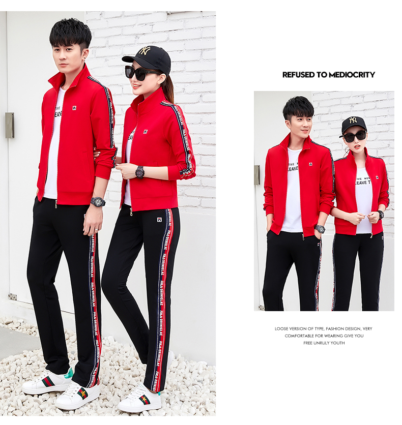 Mùa thu 2018 mẫu mới đôi cotton đứng cổ áo thể thao ba mảnh phù hợp nam nữ thể thao giản dị mua bao nhiêu - Thể thao sau mẫu bộ thể thao nữ đẹp