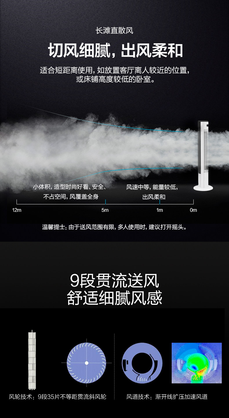 美的 智能遥控 内旋静音塔扇 尺寸度 325*325*1050mm 图2