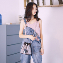 Road boat straw bag female temperament new ins super fire summer transparent jelly bag chain messenger bucket bag