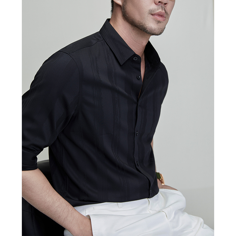 Facecity Anti-Wrinkle Dark Pattern Jacquard Black Long-Sleeved Shirt for Men 2026 New Four-Season Business Casual Facecity Anti-Wrinkle Dark Pattern Jacquard Black Long-Sleeved Shirt for Men 2026 New Four-Season Business Casual