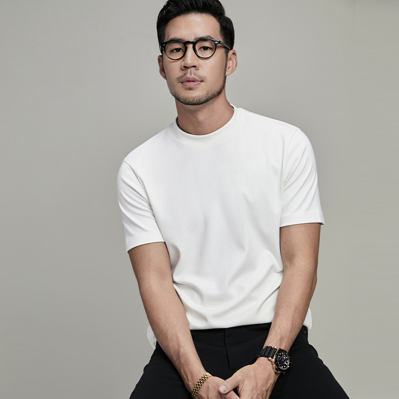 【President T】Heavyweight Cotton + Modal Close-Fitting Comfortable All-Season Short-Sleeve T-Shirt for Men, Business Casual White Base Layer 【President T】Heavyweight Cotton + Modal Close-Fitting Comfortable All-Season Short-Sleeve T-Shirt for Men, Business Casual White Base Layer