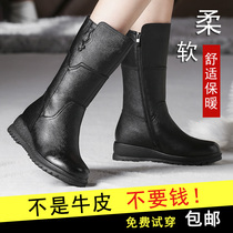 Boots Women Winter 2021 New Mid Boots Leather Women Boots Slope