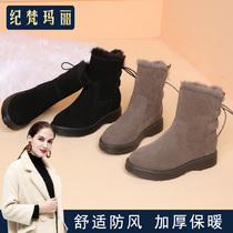 Boots female 2021 mother cotton shoes soft bottom frosted snow boots plus velvet thick warm flat bottom size boots winter