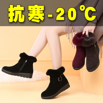 Snow boots women 2021 new flat-bottomed fur mother frosted short boots plus velvet padded short cotton shoes winter