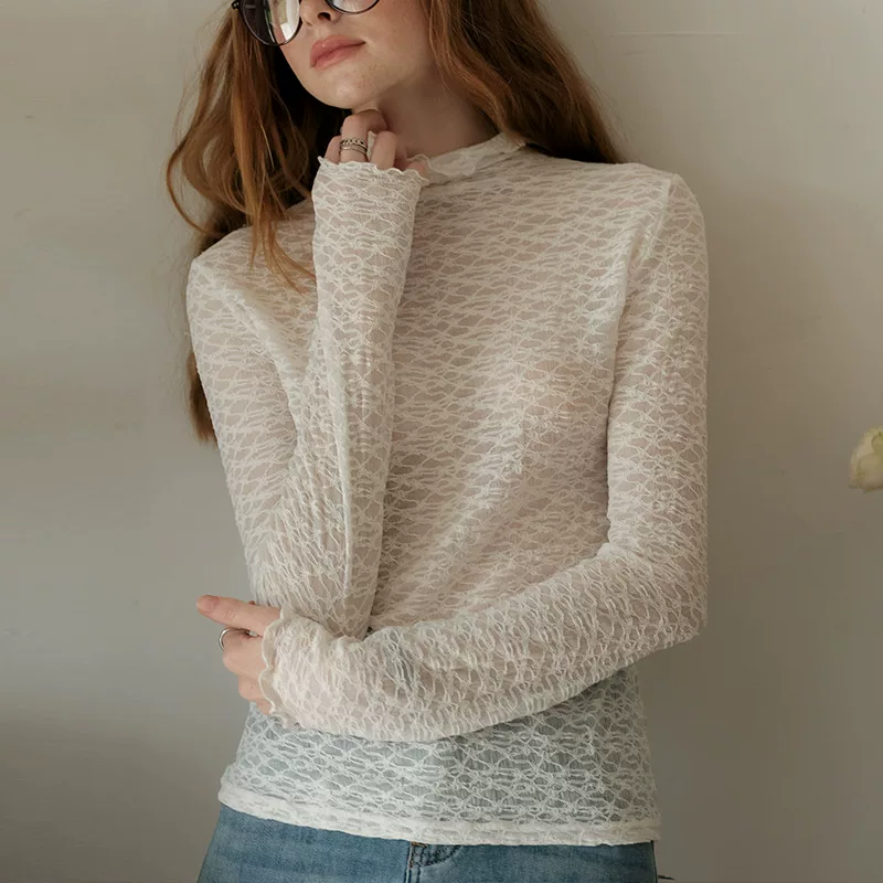 ISISLOVE lace silk body-friendly long-sleeve, high collar, fitted