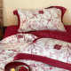 Chinese magpies flower and bird print cotton wedding four-piece set Xinjiang long velvet cotton red wedding quilt cover pure cotton bed sheet