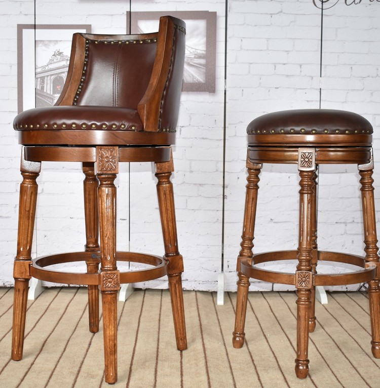 Solid wood bar chair European bar chair American bar stool high stool back light luxury rotating bar chair bar stool home