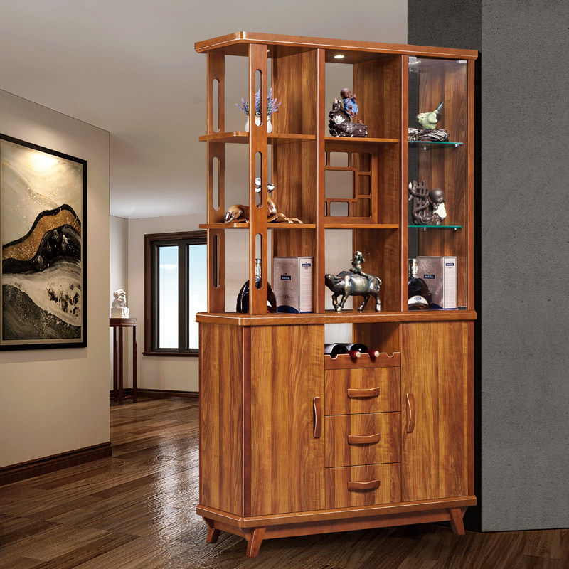 New Chinese style solid wood board wooden porch double-sided cabinet wine cabinet living room decoration cabinet display cabinet exquisite locker