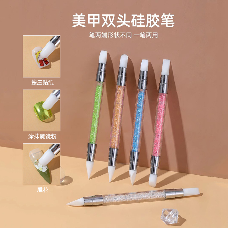 Dual-Ended Silicone Nail Art Pen Embossing Stick Nail Sticker Press-On Mirror Powder Tool Multifunctional Carving and Gel Mixing Tool Dual-Ended Silicone Nail Art Pen Embossing Stick Nail Sticker Press-On Mirror Powder Tool Multifunctional Carving and Gel Mixing Tool
