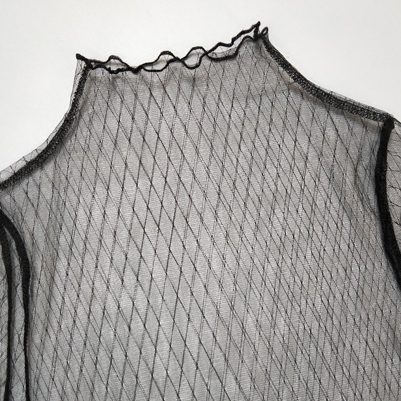 Transparent Mesh Base Shirt for Women, Long-Sleeved Spring and Autumn Sweater, Lace Mesh Top, See-Through Sheer Fishnet Top