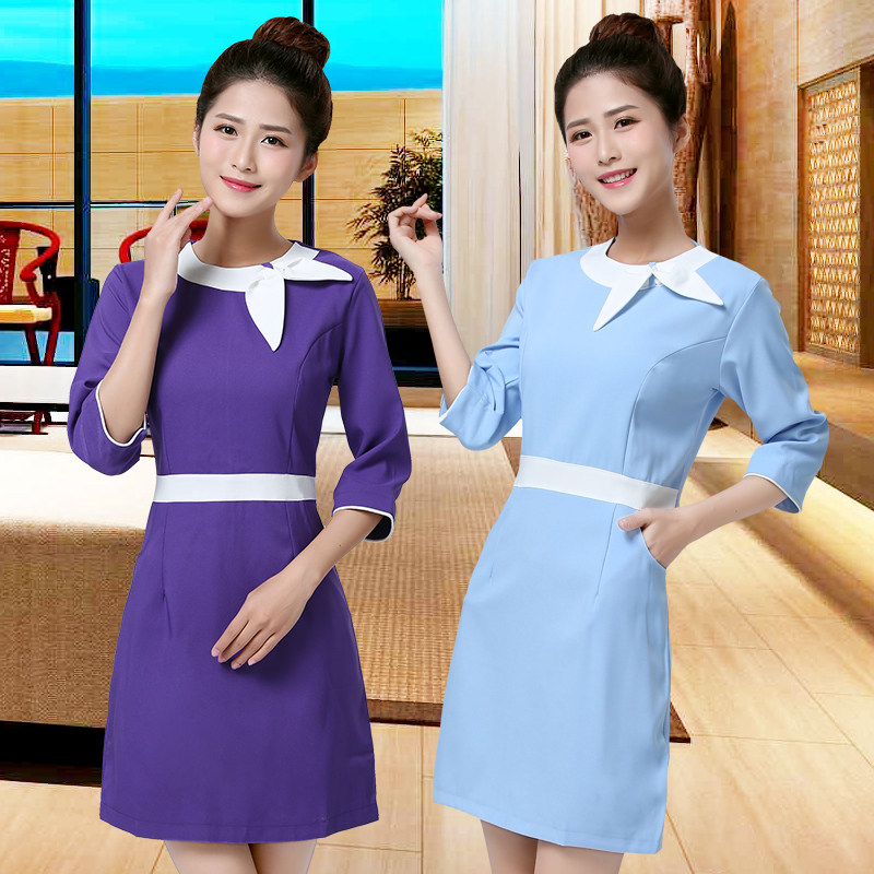 新款冬美容師洋裝養生館工作服裝女夏季美容院按摩會所技師套裝