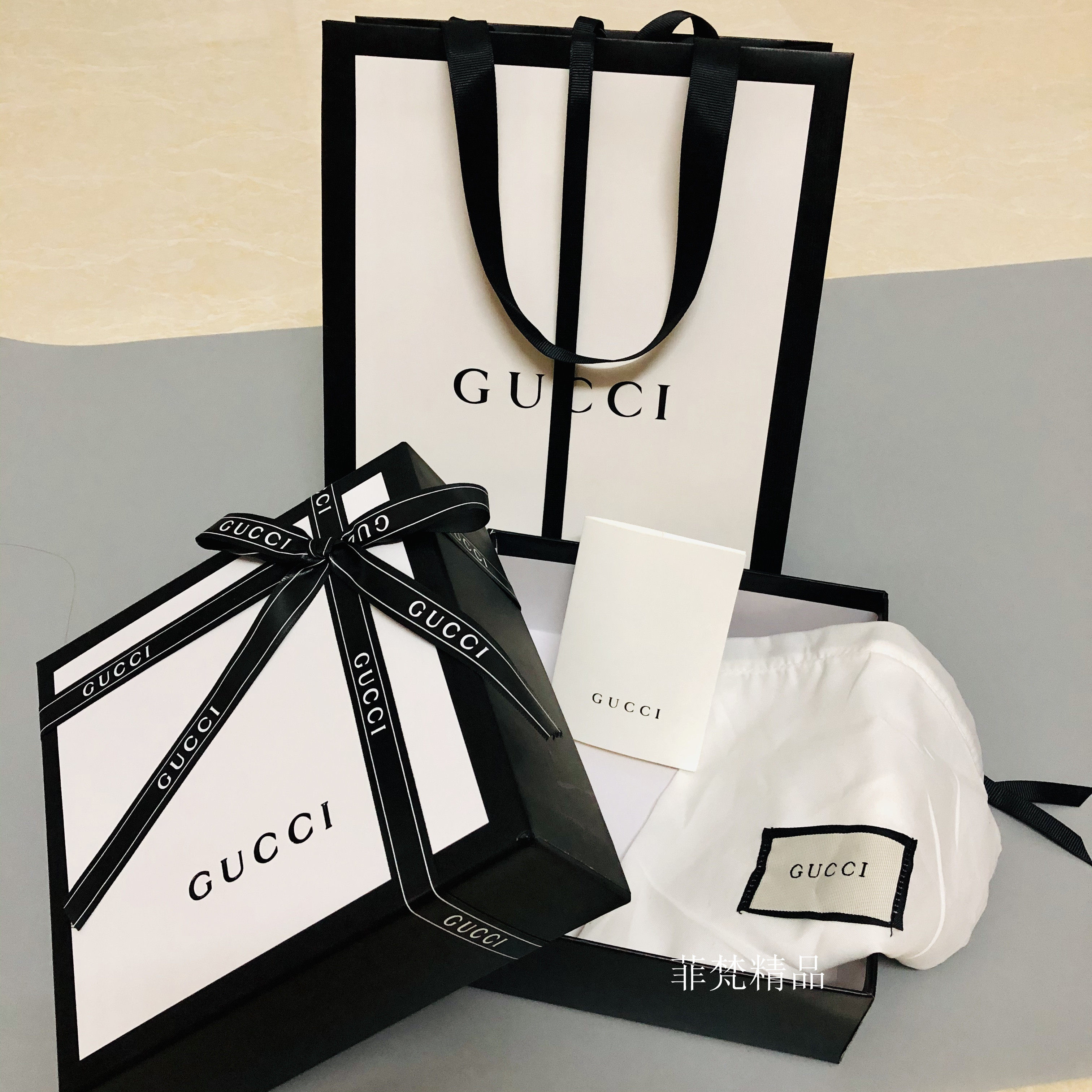 古奇gucci專櫃同步禮品盒購物紙袋口紅絲巾香水皮帶gucci包裝盒