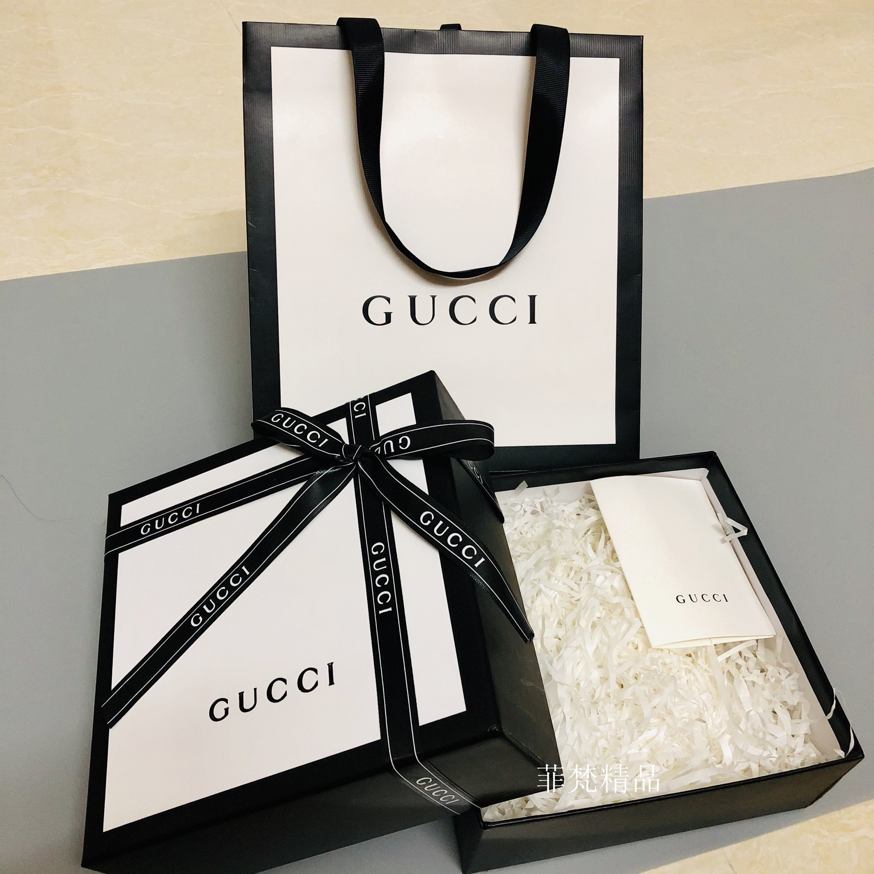 古奇gucci專櫃同步禮品盒購物紙袋口紅絲巾香水皮帶gucci包裝盒
