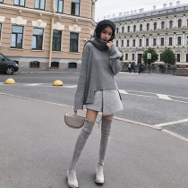 Knitted shirt irregular set womens 2021 new autumn and winter temperament thin age two-piece foreign style dress