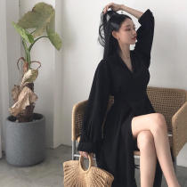 Large size womens autumn and winter foreign spring 2021 New Net red skirt black dress female French retro