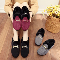 New winter cotton shoes Bean shoes plus velvet Korean version of Joker womens shoes wool shoes non-slip one pedal lazy shoes laddy shoes