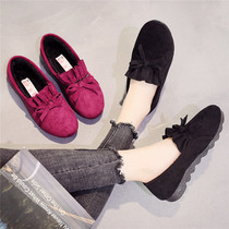 Autumn and Winter plus velvet old Beijing cloth shoes nv mian xie flat shoes pregnant mothers shoes plush piao xie shoes peas
