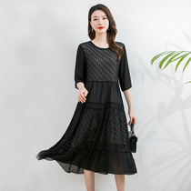 Hangzhou high-end quality real silk one-piece dress lady 2022 Summer new black mulberry silk in a long dress shade of flesh