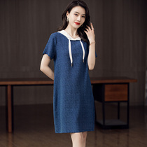 Even Cap Real Silk Dress Woman 2022 Summer New Micro Fat Sister Loose Short Sleeve Casual Mulberry Silk T Shirt Dress