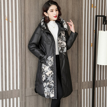 Clearance leather down jacket leather womens mid-length 2020 winter new fashion slim-fit hooded sheepskin jacket