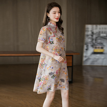Real Silk Dress dresses young section 2022 Summer new Korean version Flower Color Mulberry Silk Improved Qipao Skirt Mid long dress