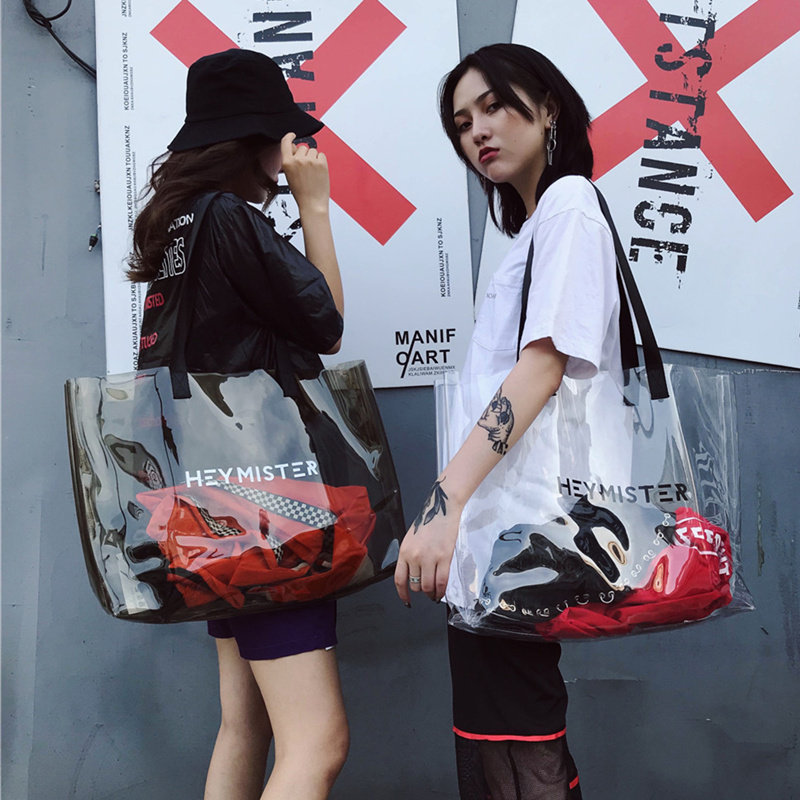 ins ultra-fire bag transparent bag female shoulder bag street trend beach jelly pack 2018 new model