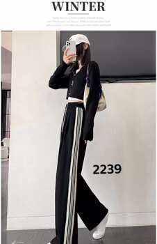 Luo Shuai Official Store Genuine Product Model 2239, Plus-Size, Fashionable, Casual, Loose-Fitting, Slimming, Stretchy Wide-Leg Pants with Side White Stripes