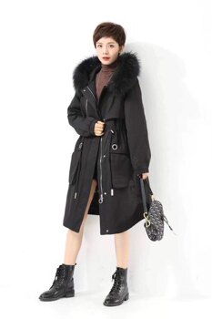 Duozi Brand Genuine New Model 051, Plus Size, Fashionable Casual Loose-Fitting Parka with Real Fur Collar