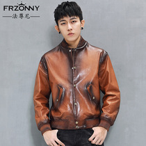 Mens Leather Jacket 2021 New Leather Jacket Short Baseball Collar Sheep Leather Old Youth Machine Clothes Tide
