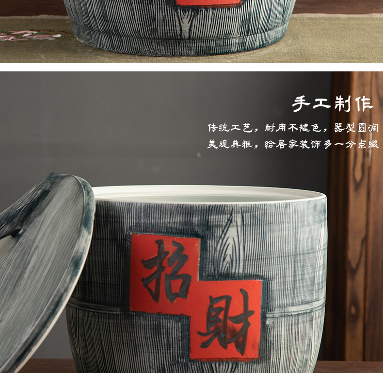 Jingdezhen ceramic barrel home 10 jins 20 to 30 jins imitation solid wood flour barrels moistureproof insect - resistant seal storage tank