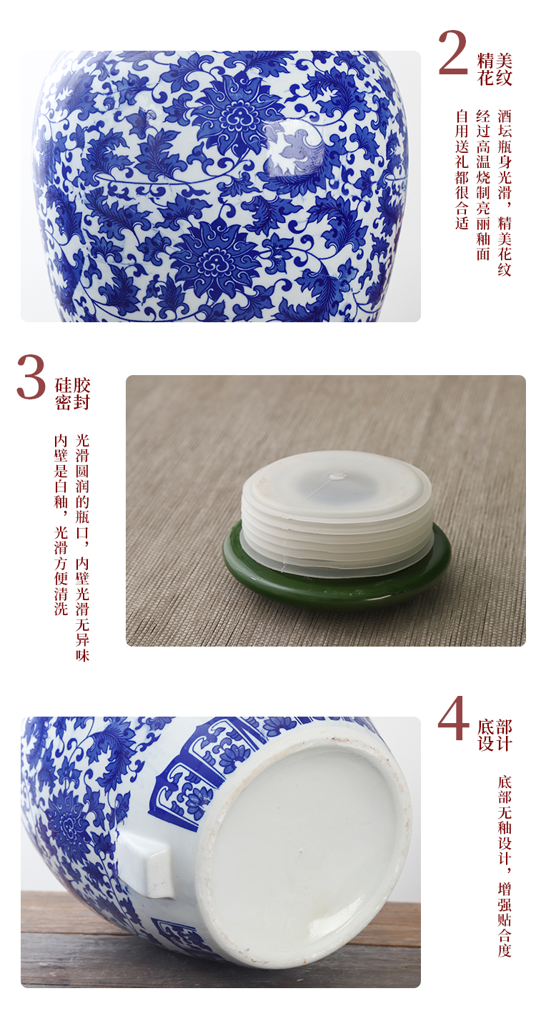 Blue and white porcelain jars of jingdezhen ceramic bottle aged wine into 10 jins 50 kg sealed empty wine tanks have the dragon 's head