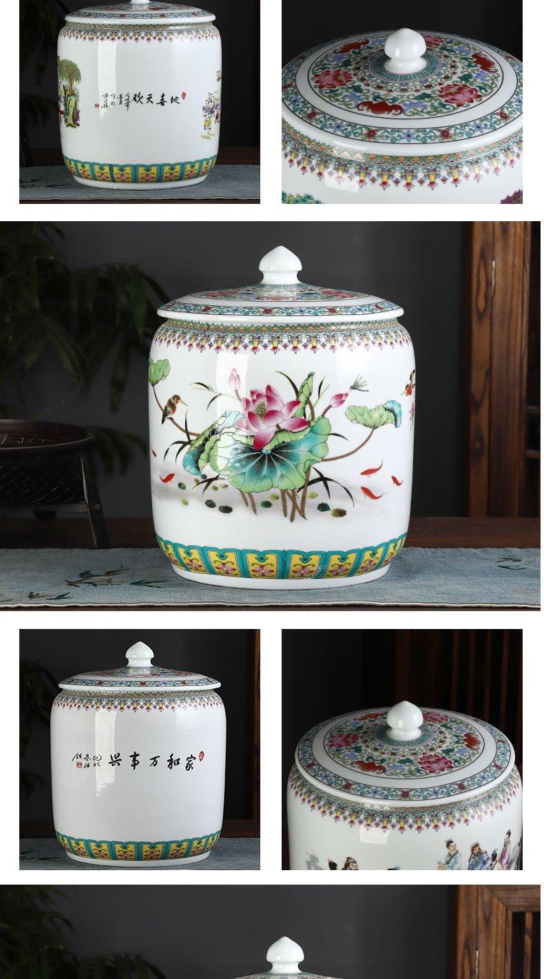 Jingdezhen ceramic barrel ricer box caddy fixings 20 jins 30 jins with cover household moistureproof insect - resistant seal storage tank