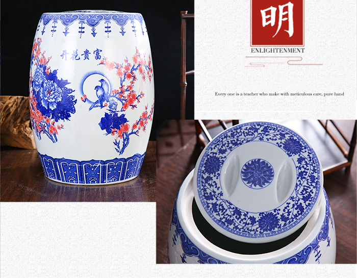 Jingdezhen ceramic barrel ricer box tank 20 jins 30 jins of 50 kg sealed storage tank with cover sealed container