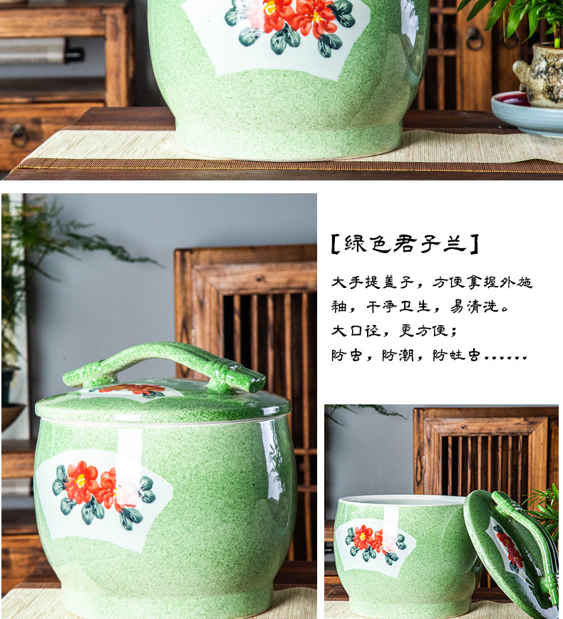 Jingdezhen ceramic barrel 10 jins 20 jins 30 jins home storage tank is sealed with cover ricer box tank cylinder moistureproof