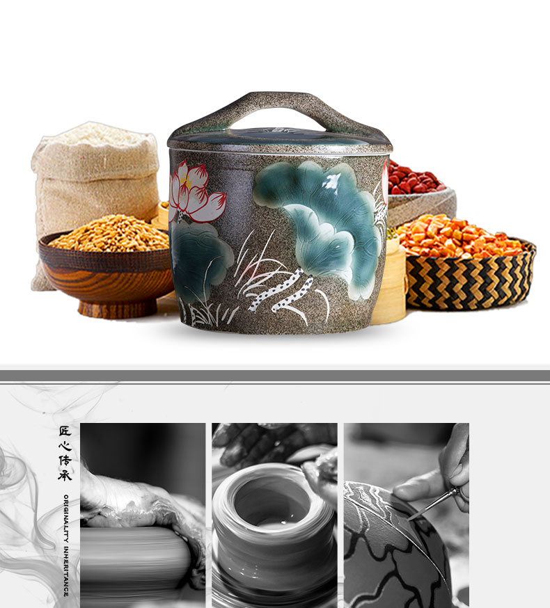 Jingdezhen ceramic barrel tank ricer box 10 jins 20 jins home storage tank with cover the ancient tea pot moistureproof