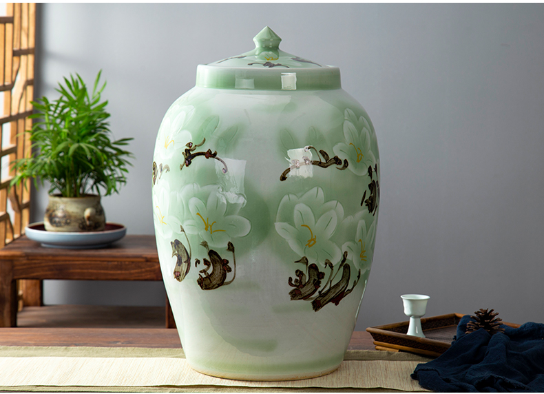 Jingdezhen ceramic barrel tank caddy fixings 50 kg 100 catties of household ceramics storage tank with cover sealed container