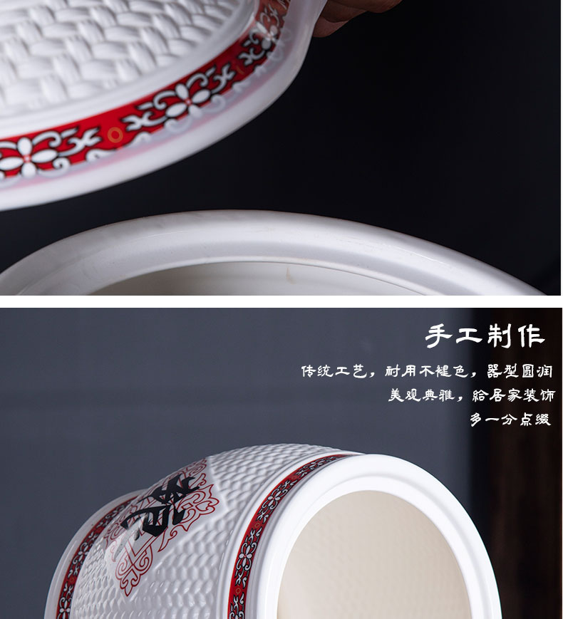Jingdezhen ceramic barrel ricer box 10 jins 20 jins 30 jins household rice storage box with cover moistureproof insect - resistant seal storage