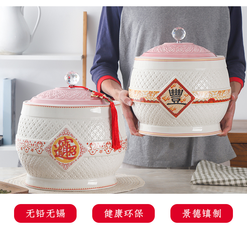 Jingdezhen ceramic barrel storage bins flour bin 20 jins insect - resistant moistureproof household whole ricer box cylinder seal