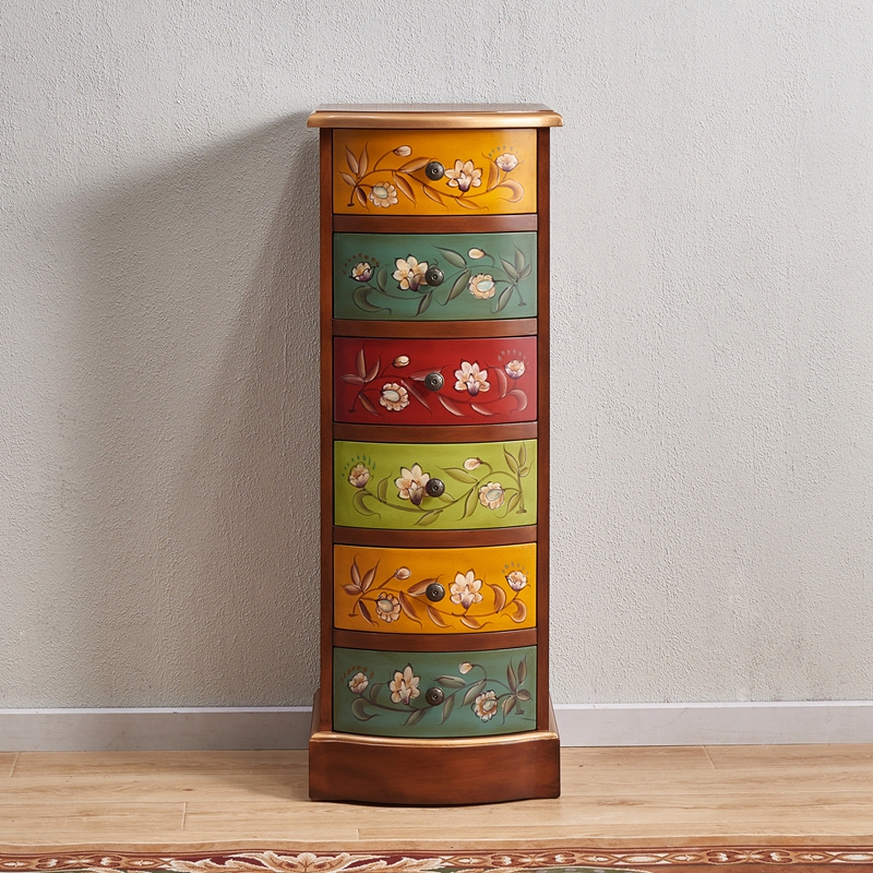 Vintage Painted Six-Drawer Side Cabinet, Solid Wood Storage Drawer Cabinet, European and Chinese Style Narrow Standing Cabinet, 40cm Wide, Fully Assembled