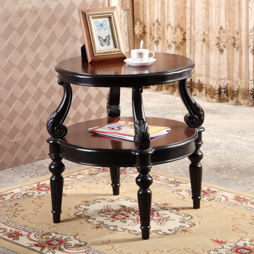 Phong cách châu Âu và Mỹ Phong cách nội thất gỗ rắn Trung Quốc sofa góc Địa Trung Hải bàn cà phê bàn ​​tròn bàn cà phê bên bàn cà phê - Bàn trà bàn uống nước thông minh