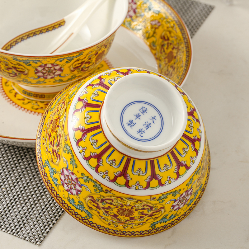 Jingdezhen Chinese archaize ceramic bowl tableware suit household porringer millet rice bowl bowl bowl of long life