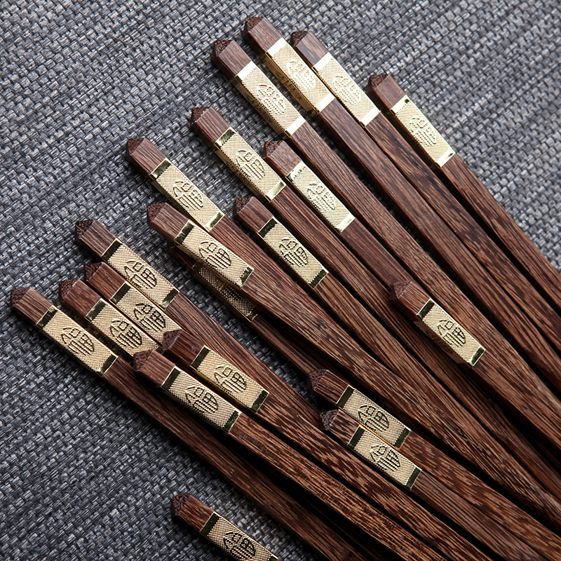 Xi make 10 pairs of pack 】 【 alloy wing wooden chopsticks without lacquer idea for hotel domestic annatto tableware