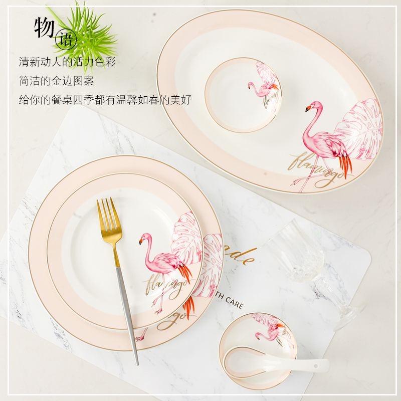 The dishes suit household jingdezhen Europe type style is contracted and pure and fresh ipads porcelain tableware ceramic rice bowl chopsticks gift combination