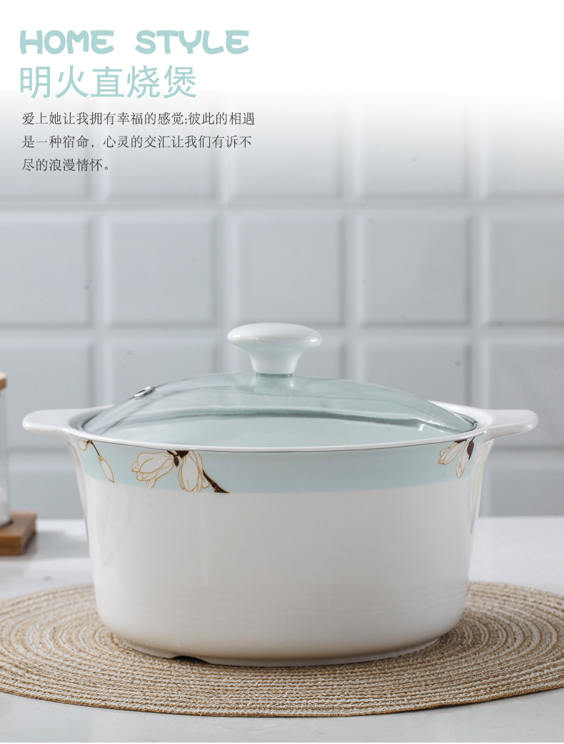 Jingdezhen single loading ceramic tableware flame burns bao contains circular with cover ears against the hot soup pot household contracted