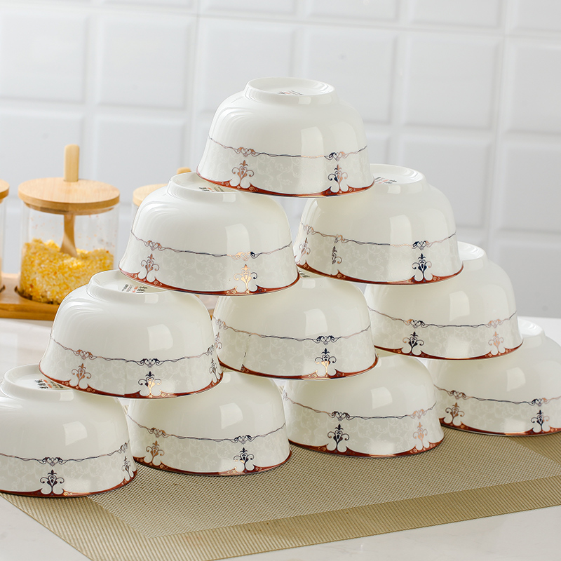 Jingdezhen ceramic bowl of rice bowls 10 pack 】 【 tableware suit ipads porcelain bowl set 5 inches soup bowl
