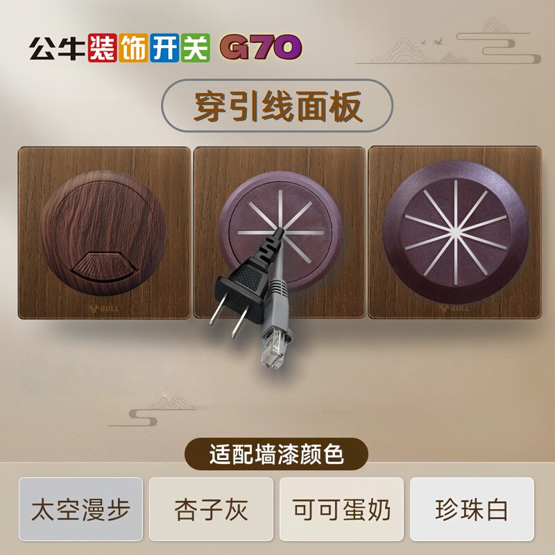 Bull Gg70 Outlet Decorative Cover Walnut Pattern Cover Plate for Threading Wires Socket Switch Hole Cover Perforated Wood Grain Panel