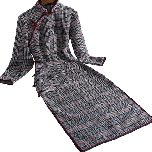 Зимнее ципао, приталенное шерстяное легкое платье, увеличенная толщина, китайский стиль