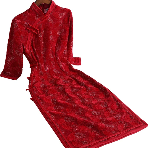 Ципао для невесты, свадебное платье, ретро демисезонное кружевное вечернее платье, 2020 года